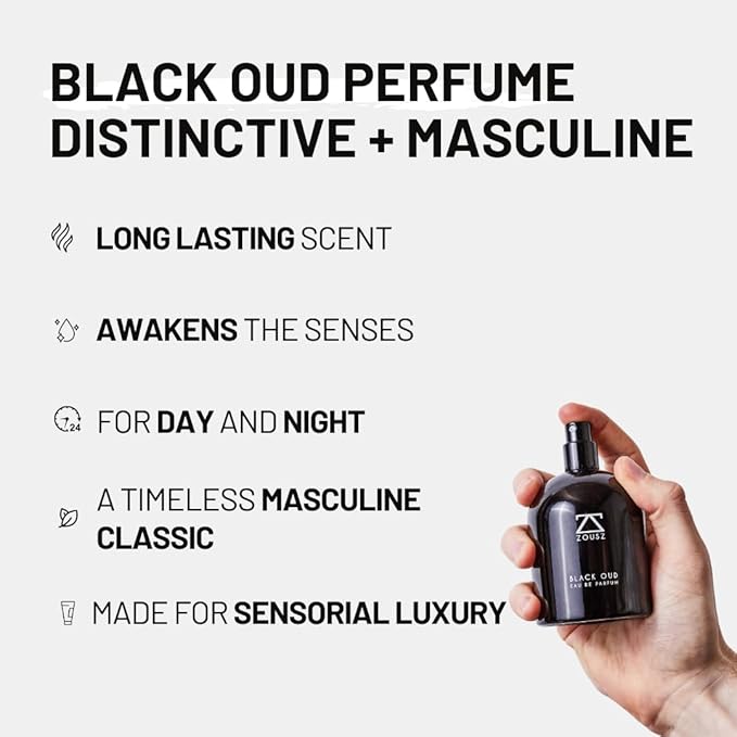 ZOUSZ Black Oud Eau De Parfum - Luxury Oud Perfume for Men with Black Oud Wood Oil - Oud Fragrance with Sandalwood, Cedarwood & Patchouli Scent Gift for Men