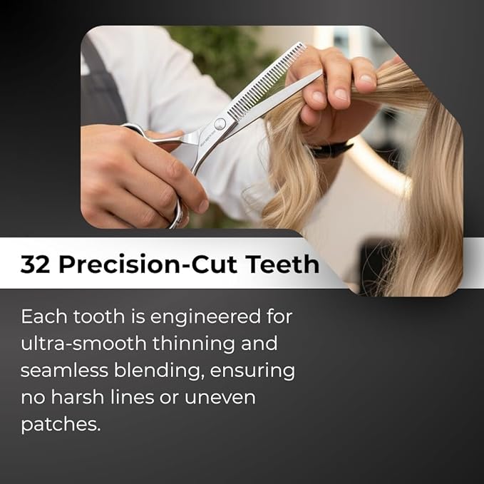 Hair Thinning Scissors – 6" Stainless Steel Blending Shears with 32 Teeth and Ball Bearing Tension Screw – Razor Edge Thinning Tool for Barbers and Stylists