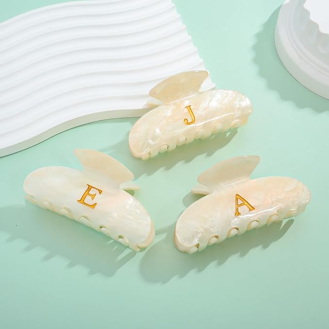 LILIE&WHITE Acrylic Letter Hair Clips For Women Stylish E Monogram Hair Claw Alphabet Hair Clip Fashion Glitter Claw Clips Elegant And Durable Hair Accessory Large Hair Clips E