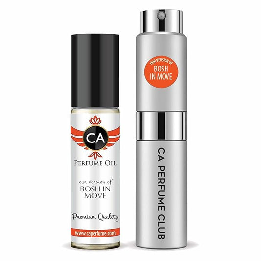 CA Perfume Duo Impression of Bosh In Move For Men Perfume Layering Set Mens Cologne Long Lasting Travel Size EDP + Body Oil Roll-On Bottle 0.27 Fl Oz+0.33 Fl Oz
