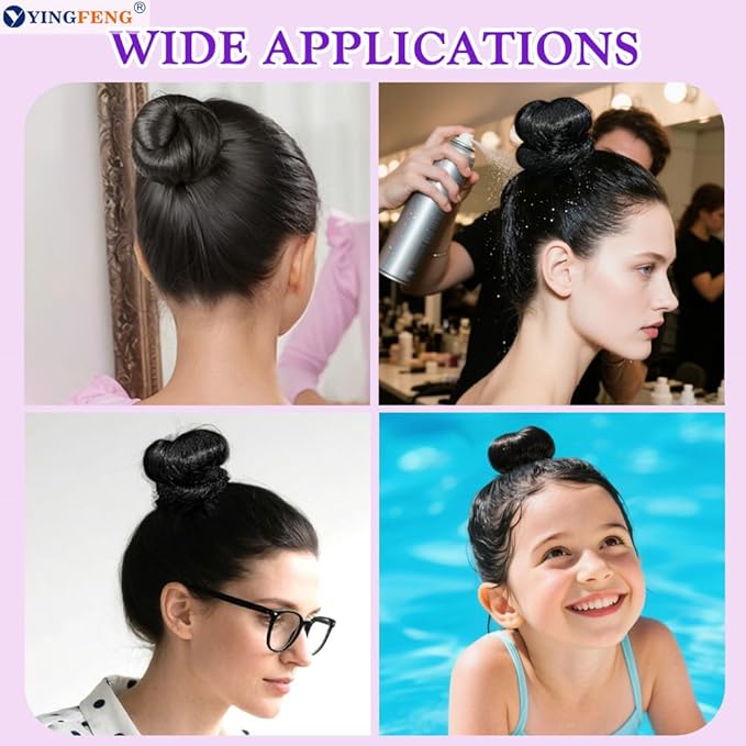 YINGFENG 134 Pcs Black Hair Bun Maker Kit for Kids Small - 4 Hair Donuts for Buns, 20 Hair Nets for Buns, 100 U Shaped Bobby Pins, 10 Hair Bands, for Girls, Ballet Dance, Hair Accessories for Women