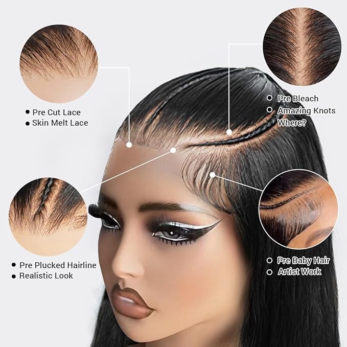 AMIRTY 250% Density Wear and Go Glueless Wigs Human Hair Pre Plucked Pre Cut Braided Wig Human Hair for Women 9X6 HD Lace Front Wig 12A Straight Lace Front Wig Human Hair With Natural Hairline 24Inch