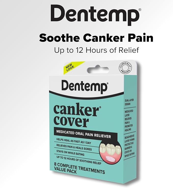 Dentemp Canker Cover - Canker Sore Medicine Pain Reliever - Canker Sore Treatment to Relieve Canker Pain, Mouth Sores & Mouth Irritation - Fast Acting Canker Sore Relief Tablets for Adults (24 Count)