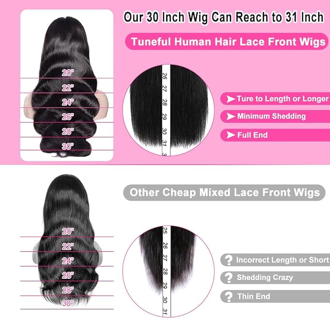 Tuneful 13x6 HD Lace Front Wigs Human Hair Pre Plucked Body Wave Lace Front Wigs for Women 20 Inch 13x6 Frontal Wigs with Baby Hair