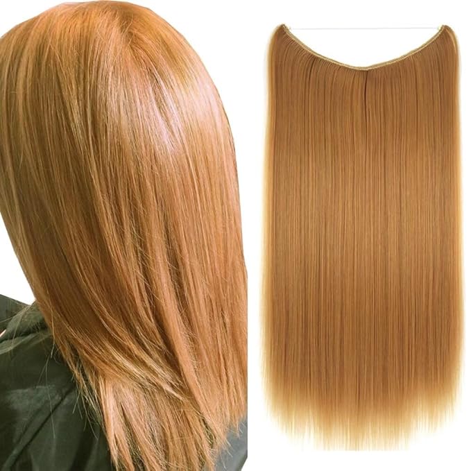 iLUU Honey Blonde Color Hair Extensions Invisible Elastic String Hairpieces Heat Resistant Synthetic Fiber Hidden Wire Hair Extensions 22" 80g Natural Hair for Women Girl
