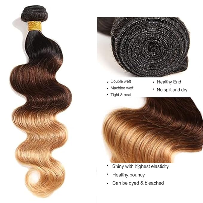 t1b/4/27 Bundle Ombre Body Wave Human Hair Bundles Brazilian Virgin Remy Hair 3 Bundles 28 30 32 Inch Black and Blonde Bundle Human Hair