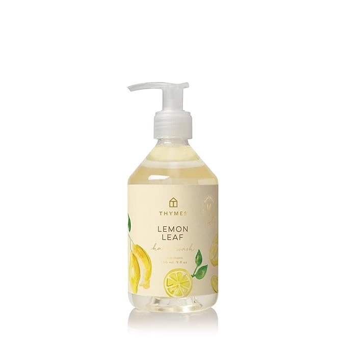 Thymes Hand Wash - Moisturizing Hand Soap Dispenser with Pump - Skin Care - Hydrating Liquid Soap Scented with Notes of Dewy Leaves, Lily of the Valley, Lemon Verbena, & Bergamot (Lemon Leaf, 9 fl oz)
