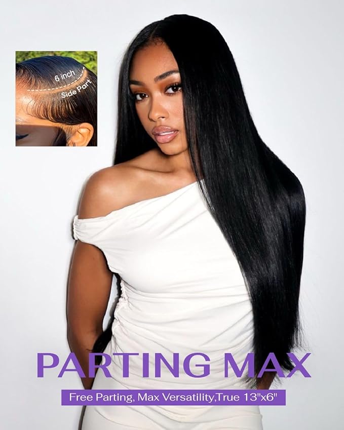 SKINLIKE Real HD Lace Wig 13x6 Full Frontal HD Lace Front Wigs Human Hair Pre Plucked Bleached Knots 180% Density 0.10mm Ultra-thin Invisible Lace Straight Human Hair Wigs For Women 22 Inch