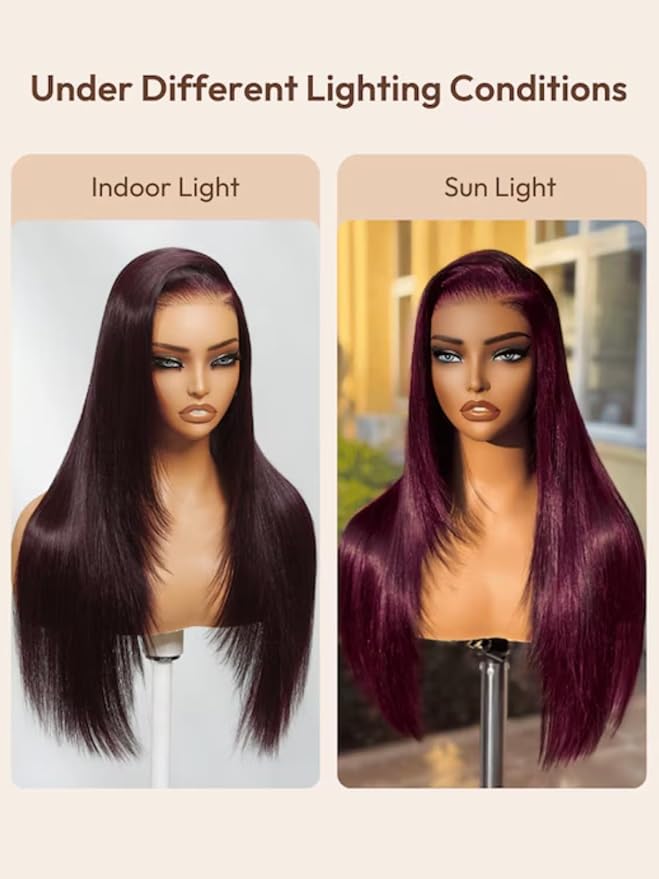 Sunber Black Cherry Layered Straight 13x4 Pre Cut Lace Front Wigs Human Hair Pre Everything Glueless Ready to Go Wig 180% Density Pre Plucked Pre Bleached Invisible Knots Burgundy Plum Straight 22Inch