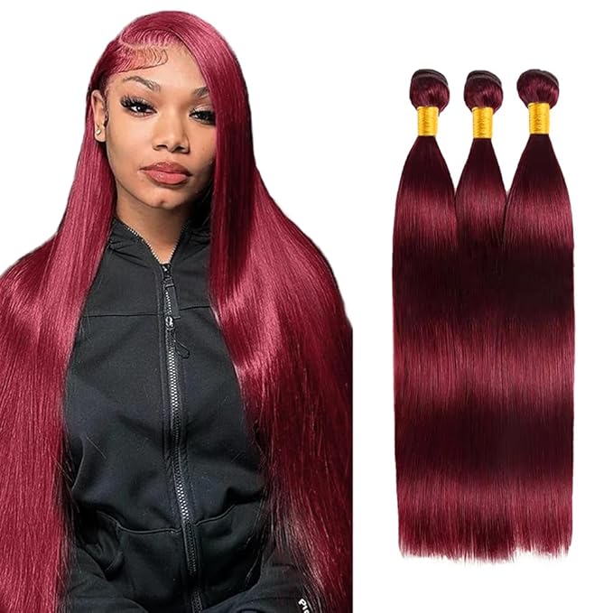 30 32 34 inch WuvuSnm Burgundy Bundles Red Straight Bundles 99j Human Hair Bundle Dark Burgundy Human Hair Bundle 150g