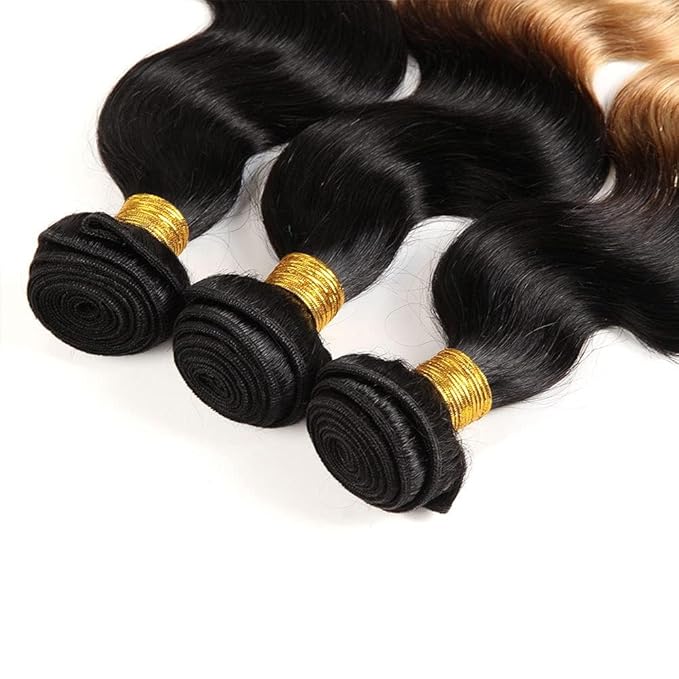Freiuoke 26 28 30 Inch Honey Blonde Bundles Human Hair Ombre Body Wave Bundle 27 Body Wave 3 Bundles/150g Brazilian Virgin Hair Extensions