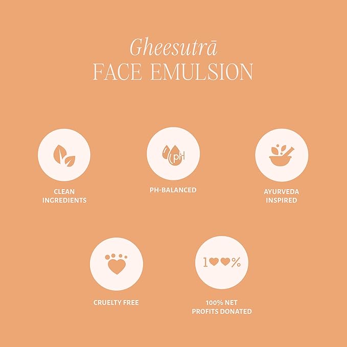 Shankara Gheesutra Face Emulsion with 100X Washed A2 Ghee, Hibiscus, and Vitamin C – Daily Facial Moisturizer for Skin Firming, Toning, and Hydration – Ayurvedic Skin Care for All Skin Types
