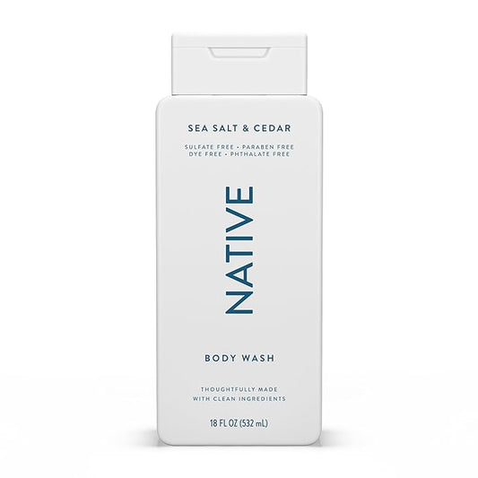 Native Body Wash Contains Naturally Derived Ingredients | For Women & Men, Sulfate, Paraben, & Dye Free Leaving Skin Soft and Hydrating | Sea Salt & Cedar 18 oz