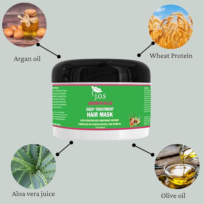 J'Organic Solutions Deep Treatment Hair Mask for Growth & Thickness - Nourishing Frizzy Curly Hair Mask with Amino Acids & Protein Complex for Silky Hair