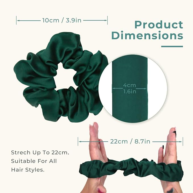 Pure Silk Scrunchies, 100% Mulberry Silk Hair Elastic for Women, Anti-Crease, Gentle on Hair, 1 PC, Green