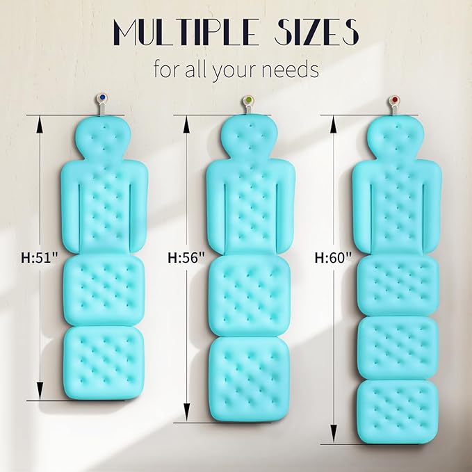 Full Body Bath Pillow for Bathtub, Thick Bathtub Cushion with Laundry Bag, Luxury Tub Pillow for Bath for Headrest Neck and Back Support Ocean Blue 56" x 16"