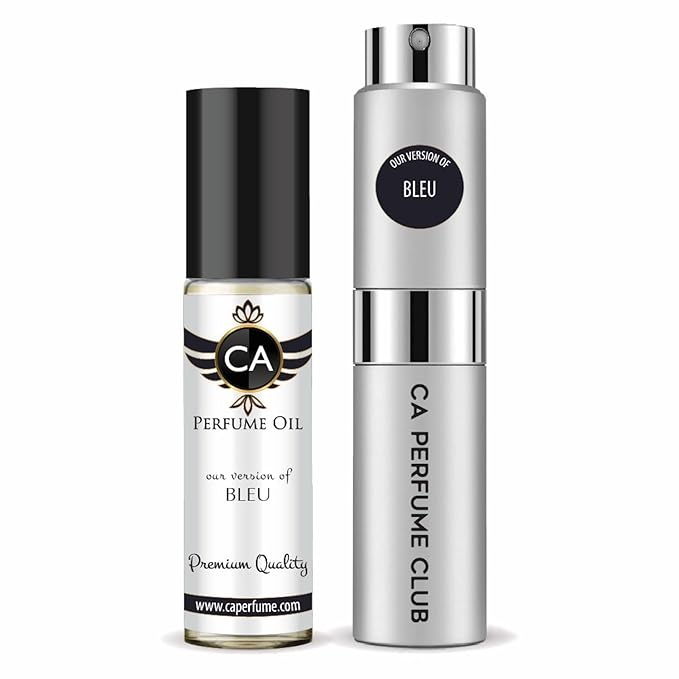 CA Perfume Duo Impression of Bleu For Men Perfume Layering Set Mens Cologne Long Lasting Travel Size EDP + Body Oil Roll-On Bottle 0.27 Fl Oz+0.33 Fl Oz