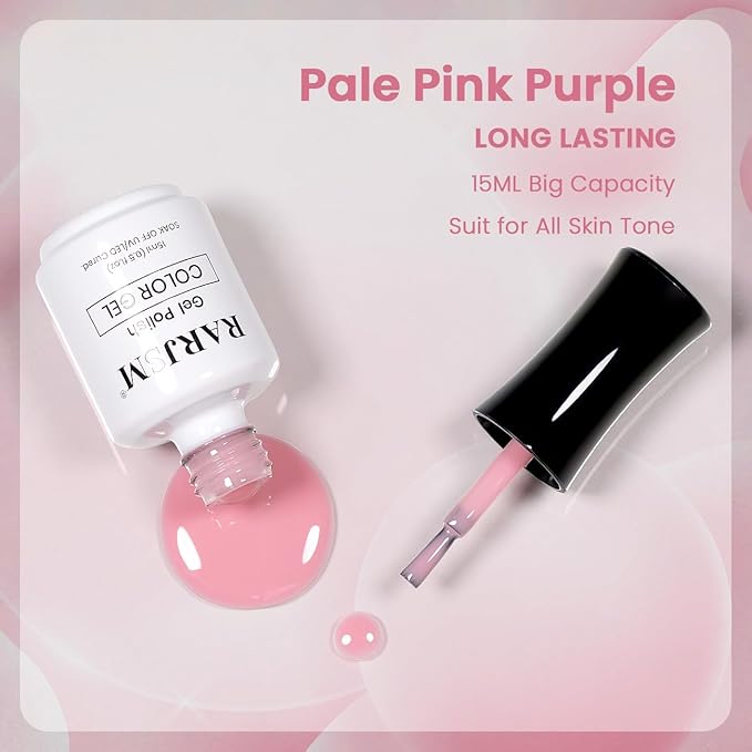RARJSM Nude Gel Nail Polish Pale Purple Pink Sheer Neutral Skin Tone Color Ice Jelly Pink Gel Polish Transparent Nail GelPolish Soak off UV LED Cured for Home Salon DIY Manicure 15ml Single Bottle