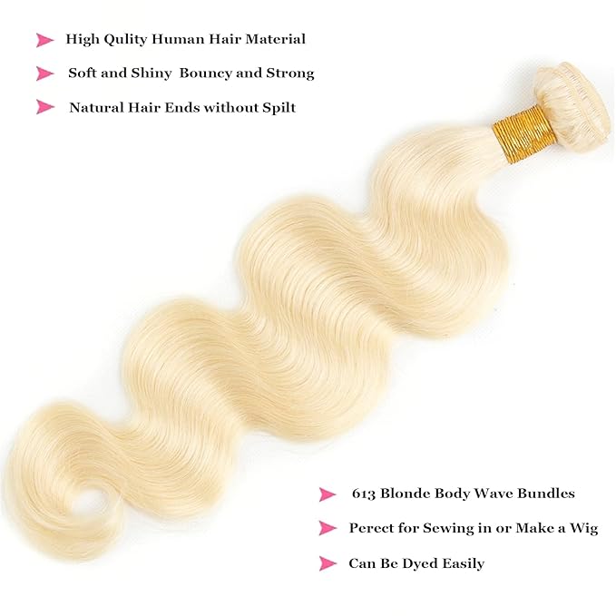 613 Blonde Bundles Human Hair 26 inch Body Wave Human Hair Weave Bundles 100% Unprocessed 12A Virgin Hair Weave Extensions