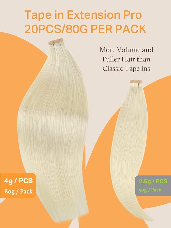 DOORES Tape in Extensions Real Human Hair, Platinum Blonde 80g 20 Inch 20pcs, Thick Remy Human Hair Extensions Tape in Skin Weft Real Remy Natural Straight Thick Ends