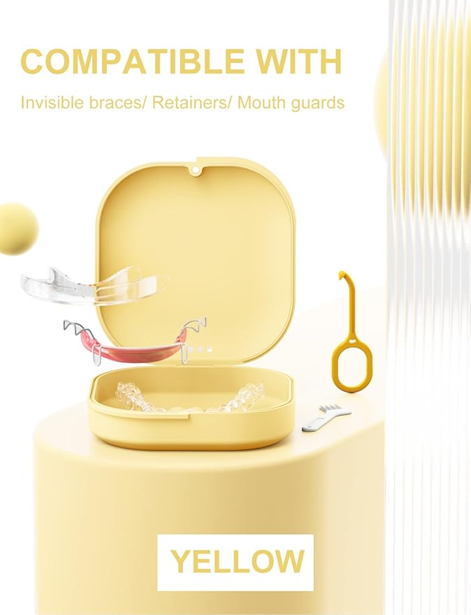 HEMILAB® Retainer Case, Aligner Case with Vent Holes, Compatible with Invisalign, Mouth Night Guard, Yellow