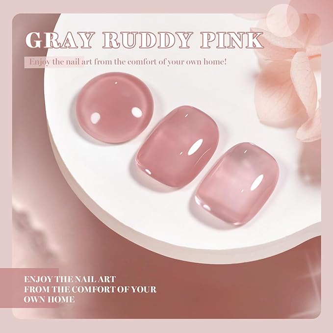RARJSM Nude Gray Ruddy Pink Gel Nail Polish Neutral Skin Tone Sheer Jelly Gelpolish 1PC 15ml Single Bottle Creamy Transparent Natural Nudegel Polish Soak off Cured for Home Salon French Manicure