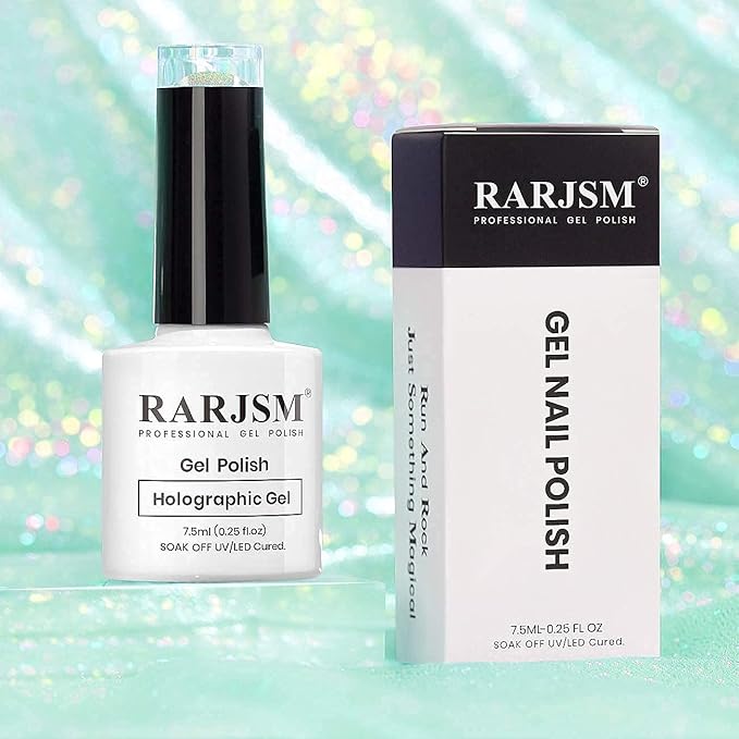 RARJSM Nail Gel Polish Holographic Green Nail Gel Polish Spring Summer Colors Nail Art Nail Polish Curing Requires Soak Off 7.5ML DIY Nail Art