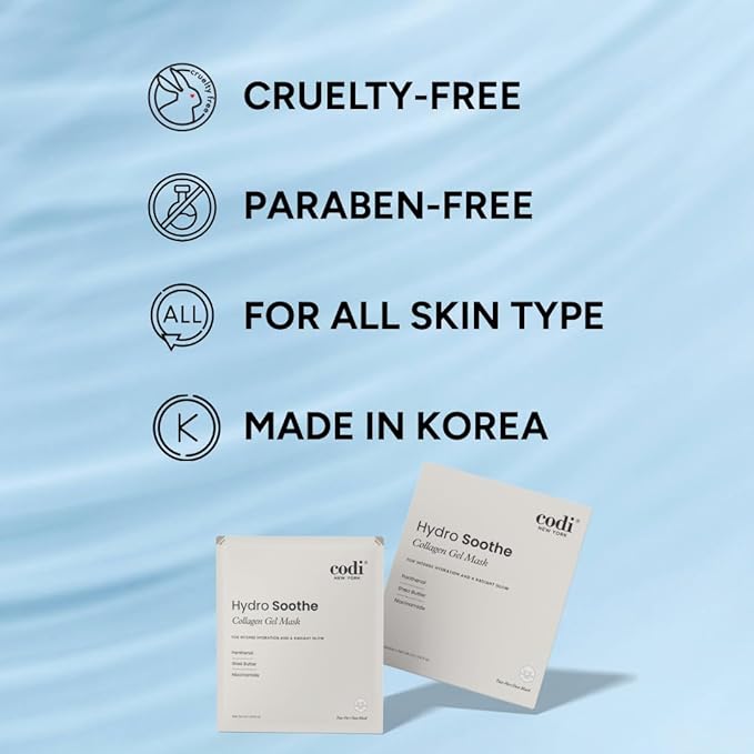 Collagen Gel Mask, 2-Part Hydrogel Face Mask, Intense Hydration, Soothing, Moisturizing, Radiant Glow, Made in Korea, 4 sheets (Hydro Soothe)