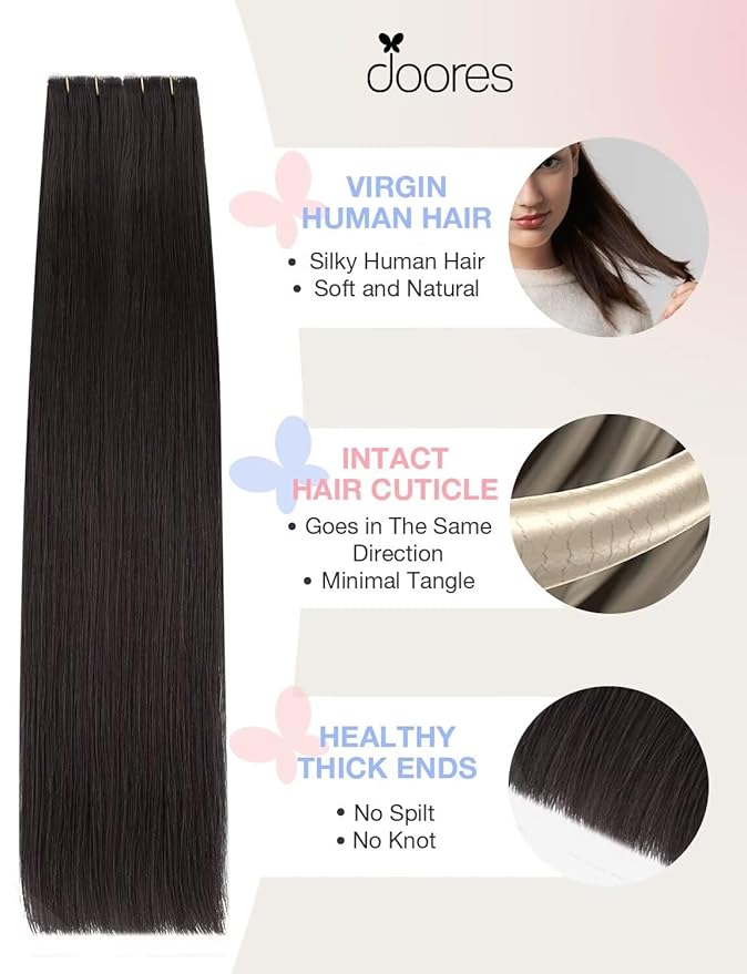 DOORES Invisi Edge Human Hair Tape in Extensions, Natural Black 20 Injection Tape-ins with 20 Classic Tape-ins 100g 18 Inch, Injection Tape in Extensions Virgin Human Hair
