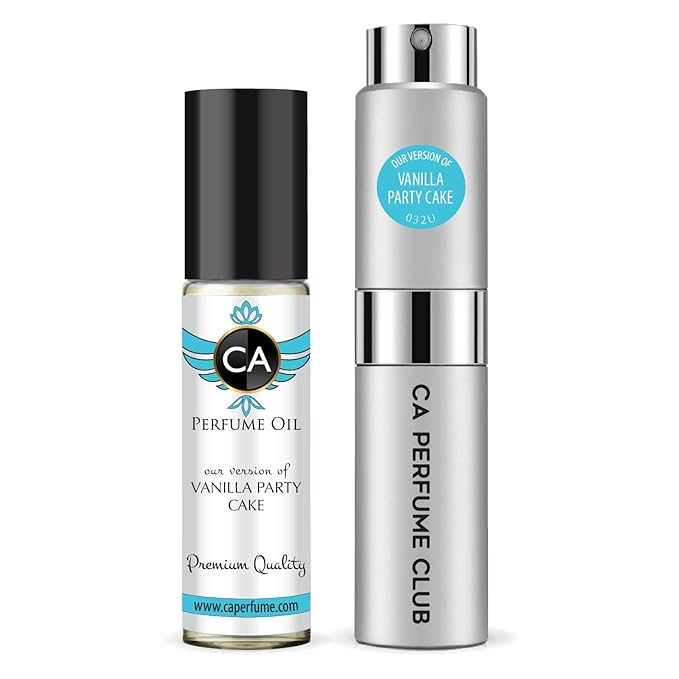 CA Perfume Duo Impression of Vanilla Party Cake For Women And Men Perfume Layering Set Long Lasting Travel Size EDP + Body Oil Roll-On Bottle 0.27 Fl Oz+0.33 Fl Oz