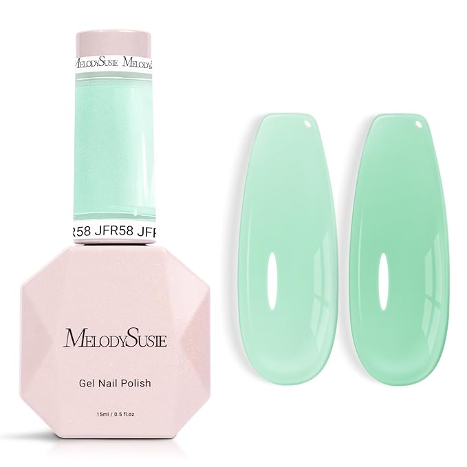 MelodySusie Milky Green Gel Nail Polish, 0.5Fl.oz Jeweliver Milky Gel Polish Light Sage Green Pastel Color Soak Off UV LED Gel Polish Nail Art Design Manicure Gift for Girls Salon DIY At Home JFR58