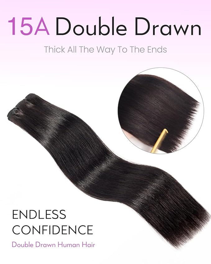 Arabella 15A Raw Straight Bundles Human Hair Natural Black Hair Bundles 100% Raw Vietnamese Human Hair,Three Times the Lifespan 16 Inch