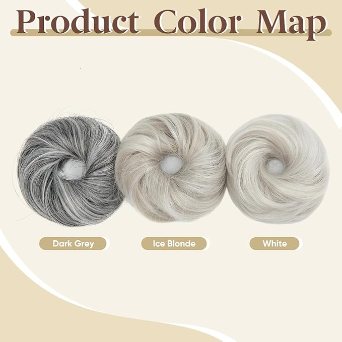 CJL HAIR 2PCs Small Cute Messy Bun Hair Piece for Thin Hair Women Mini Synthetic Curly Bun Scrunchies Updo Hairpieces Dark Grey