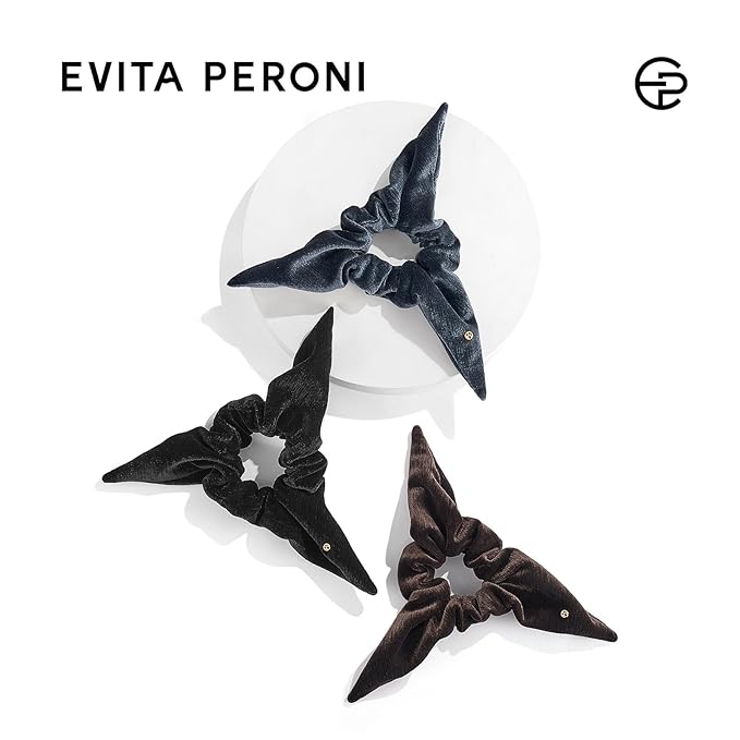 Evita Peroni Winter Velvet Scrunchie - Triangle Hair Scrunchies for Women - Soft Stretchy Hair Ties - Elegant Hair Accessories with Luxe Gift Box (Brown)