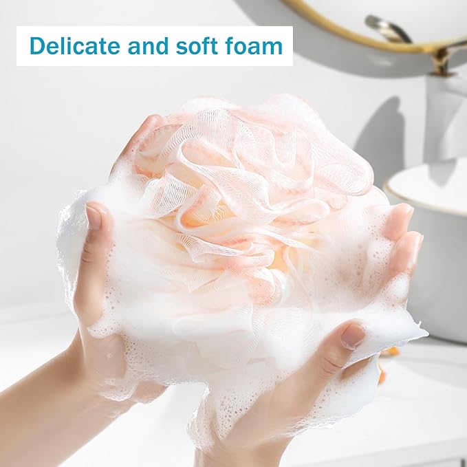Shower Gel, Loofah Sponge Bag, Body Scrub, Exfoliating Shower Gel, Sponge, Men's and Women's Shower Accessories, Cleaning Tools (4 Pieces Red,Coffee,Pink, Green)