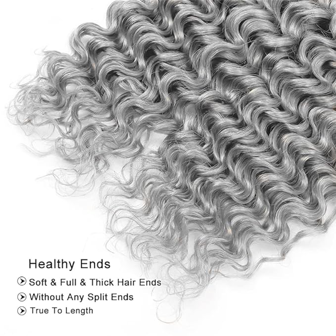 Silver Bundles Grey Deep Wave Human Hair Bundles 26 28 30 Inch Brazilian Unprocessed Virgin Hair 3 Bundles Tow Tone Black and Grey Bundles Human Hair Weave