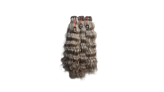 22” Wavy Salt & Pepper/Natural Gray 3 bundles. Its 100% Natural Indian Virgin Raw Hair Extensions .Natural color unprocessed and not treated with any kind of chemicals