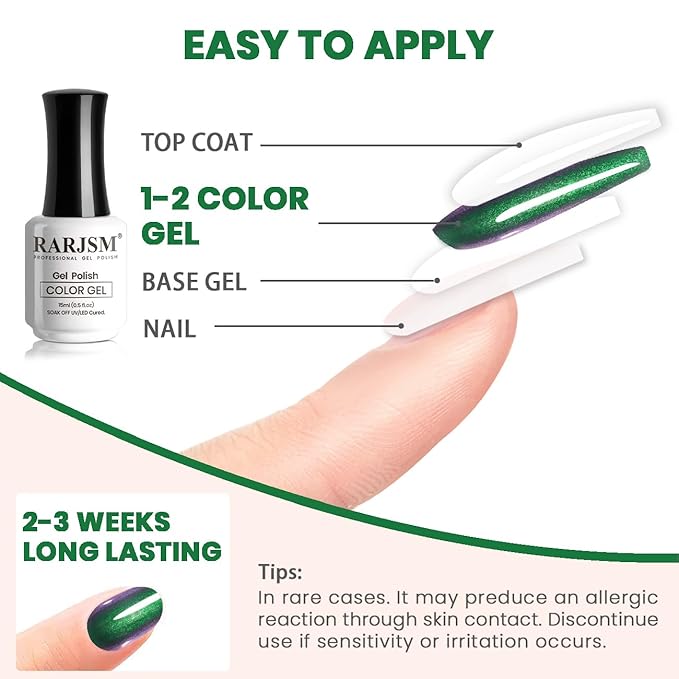RARJSM Chameleon Multichrome Gel Nail Polish Mermaid Lake Green to Purple Color Changing Glitter Chrome Gel Polish Curing Requires Sparkle Shimmer Nail Gel Varnish Soak Off DIY at Home Salon 15ml