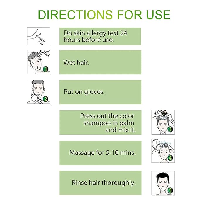 Instant Black Botanical Hair Shampoo - Gentle Ammonia-Free Unisex Formula, 3-in-1 for 100% White Coverage, Lasts 30 Days (Black)