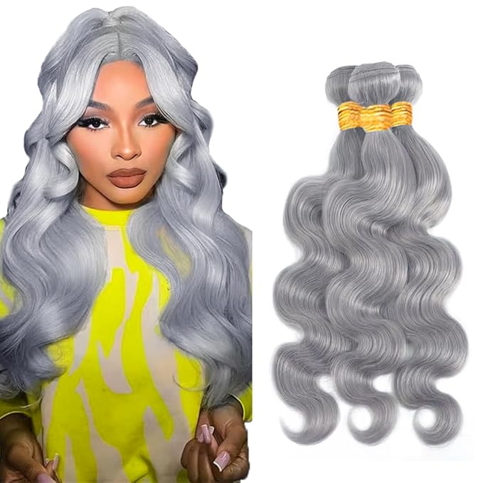 Grey Human Hair Bundles Silver Body Wave Bundles 22 24 26 inch Gray Body Wave Bundle
