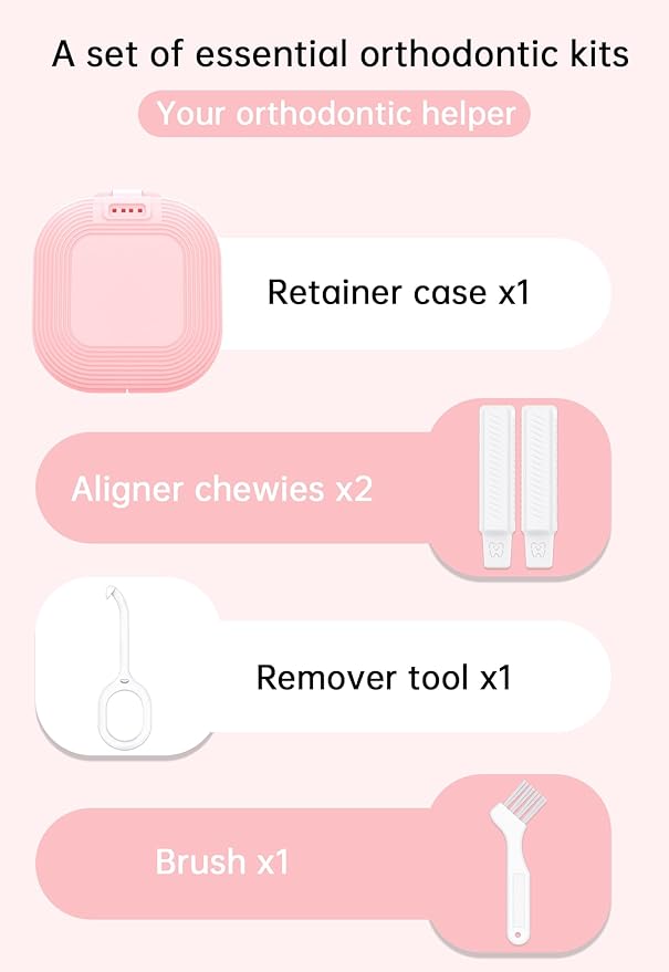 HEMILAB® Retainer Case with Mirror, Slim Aligner Case with Vent Holes, Compatible with Invisalign, Mouth Guard Box with Retainer Removal Tool, Pink