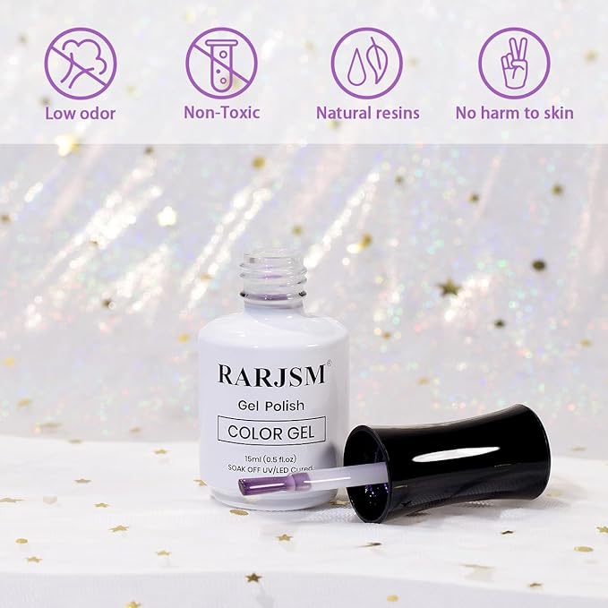 RARJSM Pearl Gel Nail Polish,15ML Clear Pearlescent Gel Polish,Purple Glitter Gel Polish Shimmer Iridescent Mermaid Nail Gel Polish Soak Off LED UV Drawing Swirl Thread Effect for DIY Manicure Use
