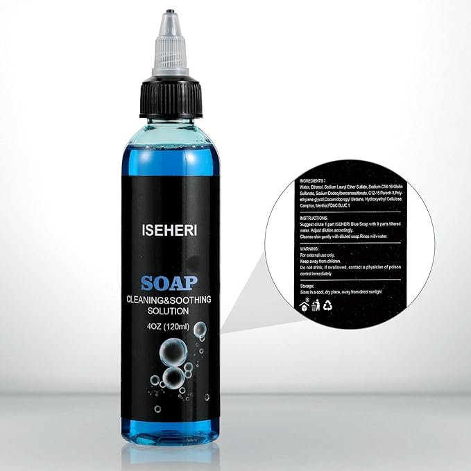 Ultra Concentrated Tattoo Cleaning Soap (10 oz) with 120ml Foaming Bottle and 8 oz Squeeze Bottle – Tattoo Supplies for Tattoos, Piercings, Skin and Equipment Cleaning(blue)