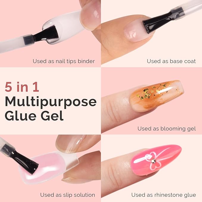 MelodySusie Top Coat Nail Glue Base Coat No Wipe Glossy Set Long Lasting Shine Finish Soak Off UV LED Nail Lamp Nail Art Design Manicure Kit Perfect Gifts for Women Girls 3 Pcs 15ml Clear