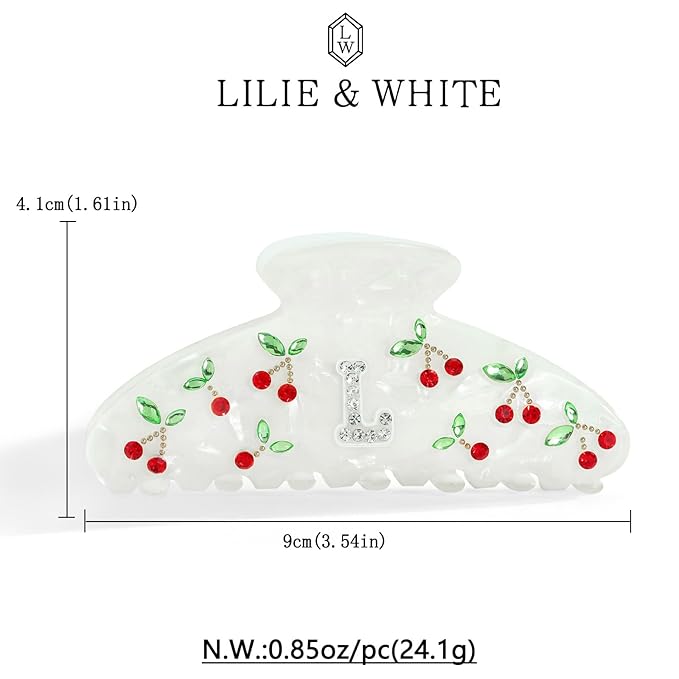 LILIE&WHITE Christmas Gift Acrylic Cherry Letter Hair Clips For Women With RhinestonesInitial Hair Claws For Thick Hairs Trendy Monogram Large Clips Fashion Big Claw Clip Jewelry Gift Alphabet L