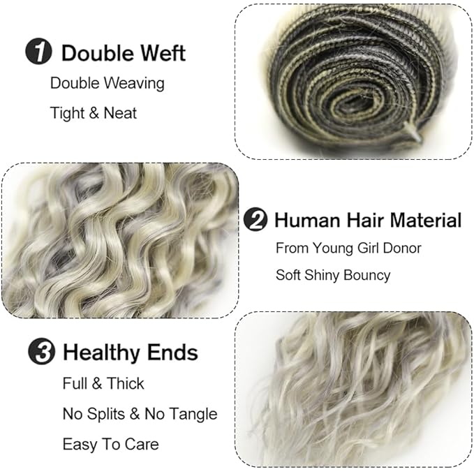20 22 24 Inch Blonde Bundles Human Hair P613/grey Water Wave 3 Bundle Unprocessed Brazilian virgin hair Weave Extensions Double Weft 50 Grams/Bundle Colored Highlight Grey Bundles for Woman