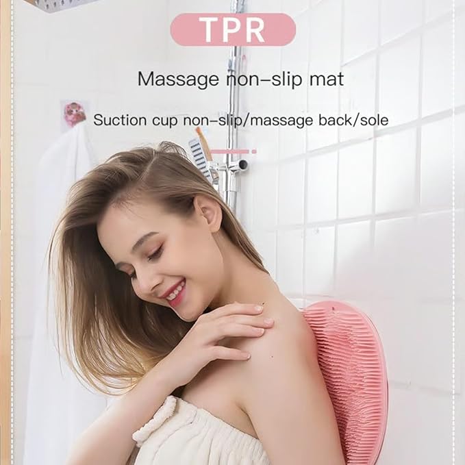 Shower Foot & Back Scrubber, Massage Pad with Suction Cups & Pumice Stone, Multi-Surface Silicone Bath Mat for Exfoliating and Massaging in Shower or Bathtub, 9.8x11.8 Inch (Yellow)