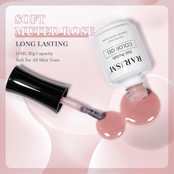 RARJSM Nude Soft Muted Rose Gel Nail Polish Neutral Skin Tone Sheer Jelly Pink Gelpolish 1PC 15ml Single Bottle Creamy Transparent Natural Nudegel Polish Soak off Cured for Home Salon French Manicure