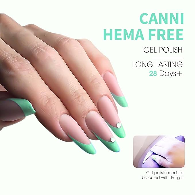 CANNI Pastel Green Gel Nail Polish, 1Pcs Sage Light Green Gel Polish Lime Mint Color High Gloss Soak Off U V Nail Manicure Salon DIY