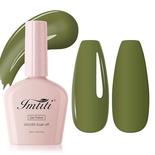 Imtiti Olive Green Gel Nail Polish, 1Pcs Sage Green Soak Off UV LED Gel Polish, Long Lasting, Nail Art Manicure Salon DIY at Home for Fall and Winter (0.34 Fl Oz-1910)